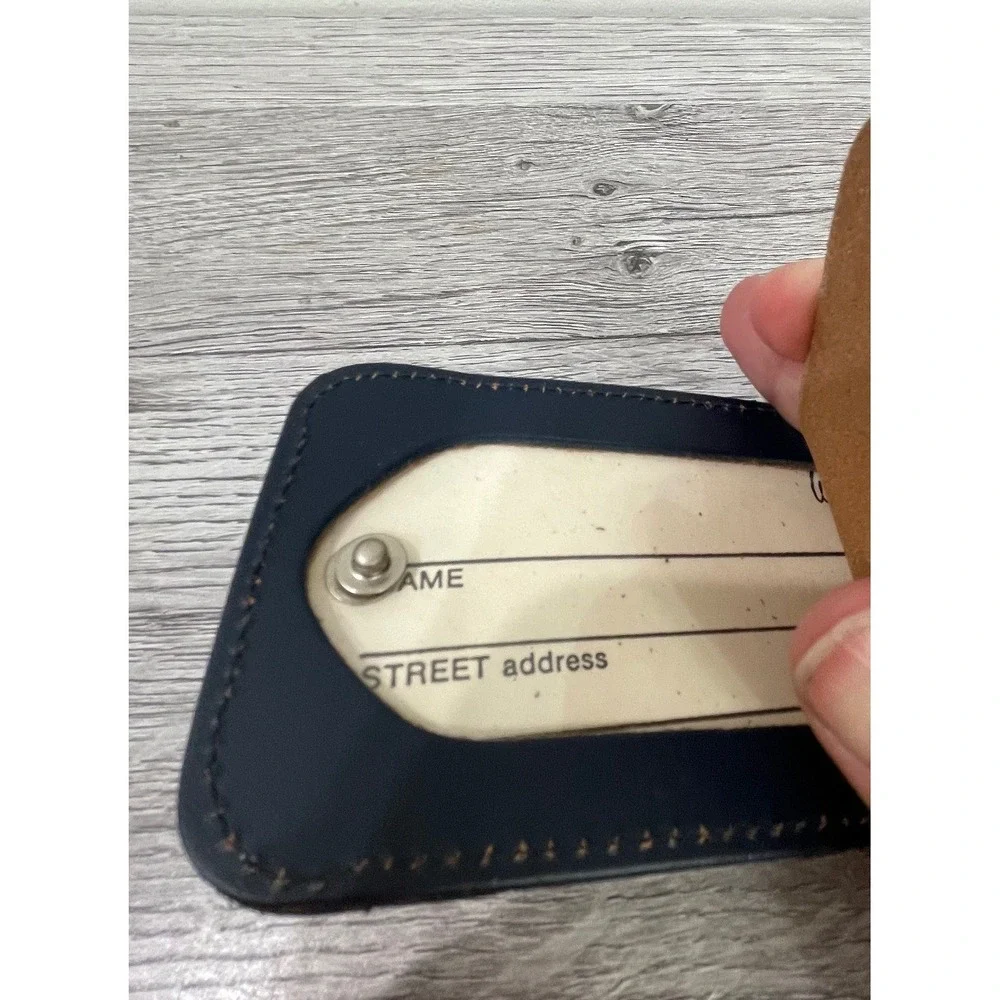 Vintage Buick Leather Luggage Tag Navy Blue Gold Eagle Logo Automotive Accessory